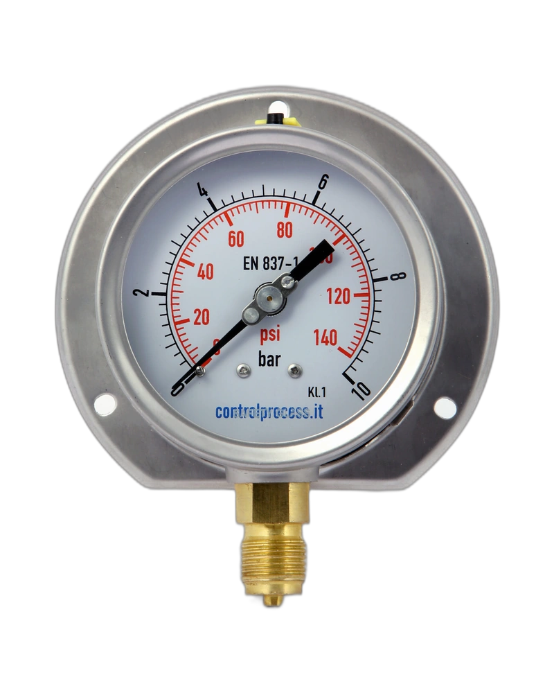 Series MIRFA case stainless steel with 3-hole front flange - Pressure gauge nominal size 80 mm with glycerine