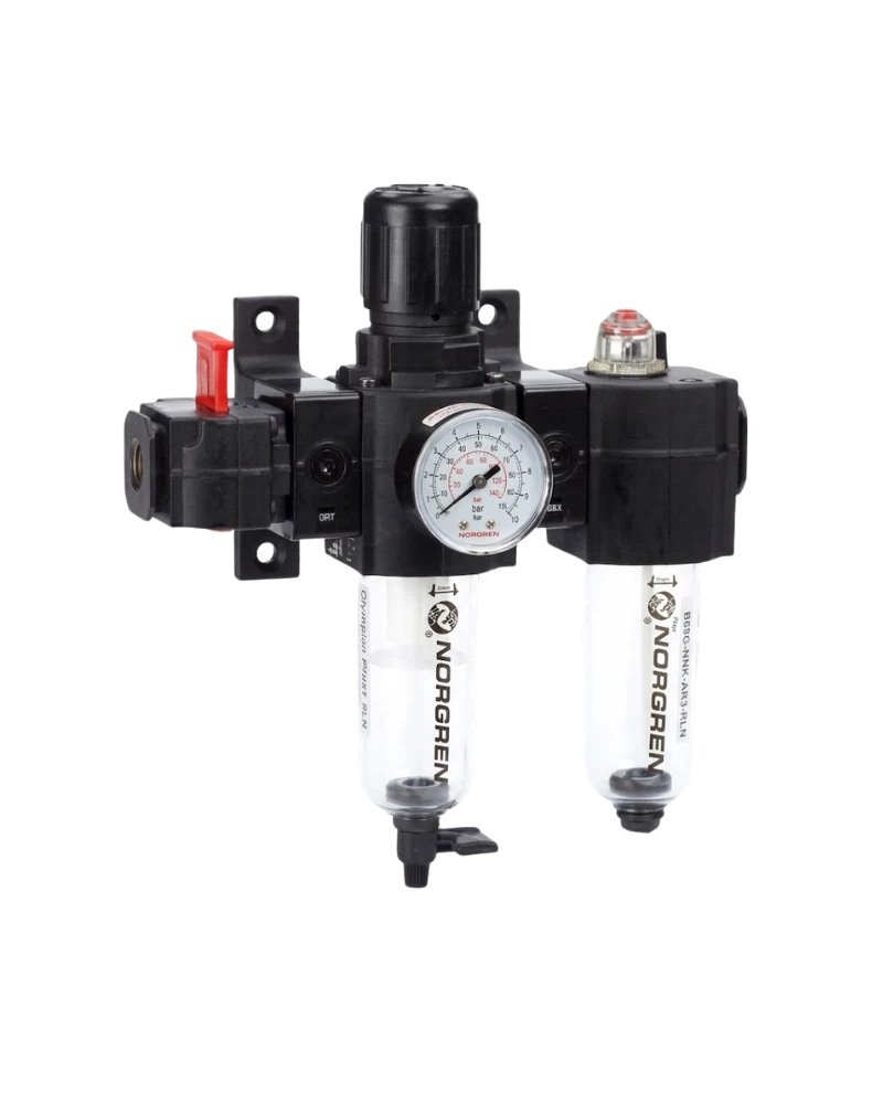 Excelon box set (FRL), G1/4, manual drain, 40µm filter element, with shut-off valve